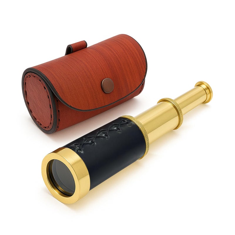 NauticalMart Brass Spyglass Telescope with Leather Case - 6 Inch Handheld Pirate Navigation Telescope for Young and Adults, Perfect Nautical Collectible and Gift for Adventure Seekers - Image 1